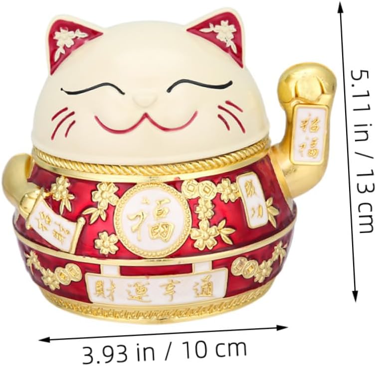 صينية سجائر كلاسيكية مقاومة للرياح بغطاء بتصميم قط الحظ، مصنوعة من السبائك لتزيين المنزل - Image 2